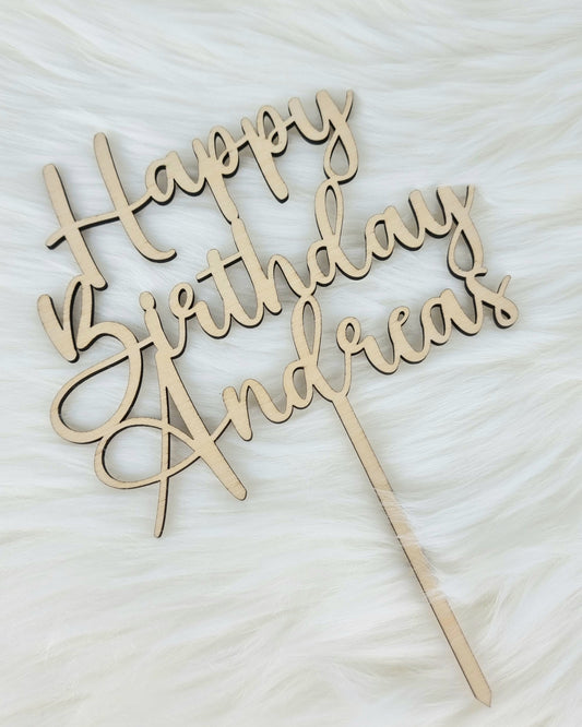 "Happy Birthday" Cake Topper aus Holz