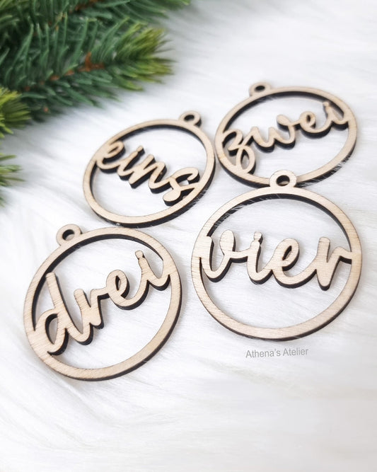 Adventszahlen aus Holz (1-4) laser geschnitten