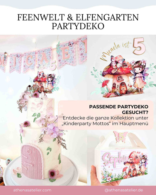 Passende Partydeko der Feenwelt und Elfengarten Kollektion von Athena's Atelier. Entdecke alle Themen unter Kinderparty Mottos im Hauptmenü.