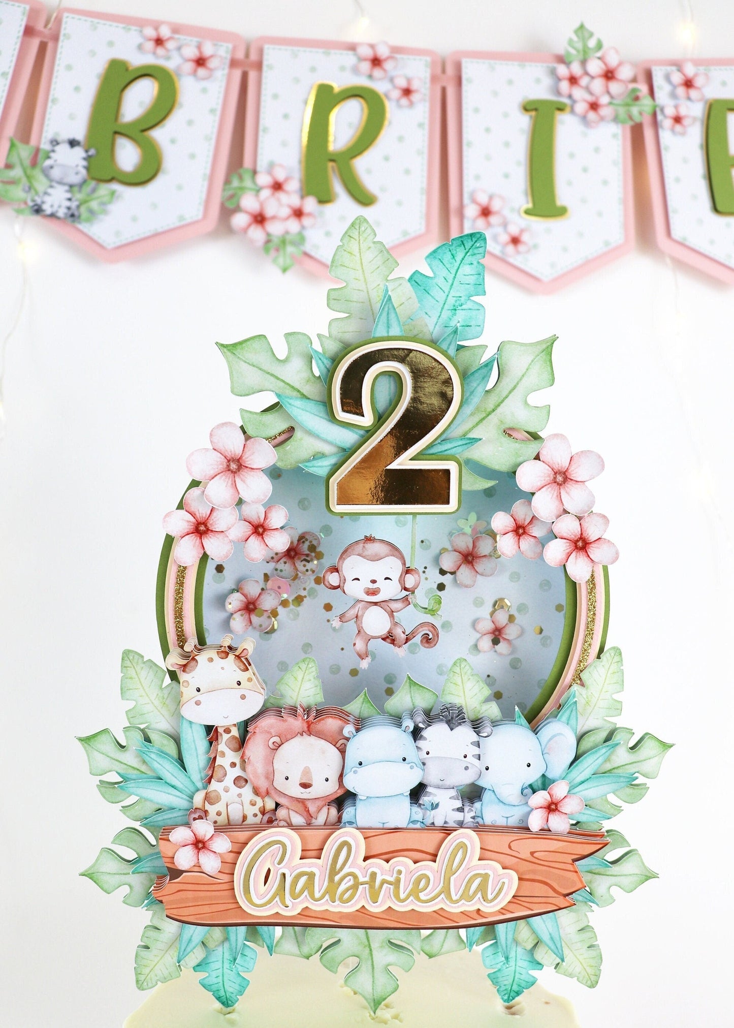 Dschungeltiere Cake Topper mit Glitzer & Licht