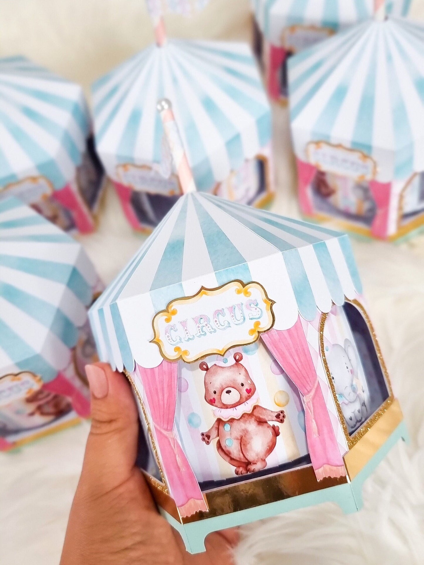 Rosa Zirkus Tafelaufsatz | Interaktive Spinnbox | Dekorative Box