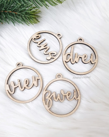 Adventszahlen aus Holz (1-4) laser geschnitten