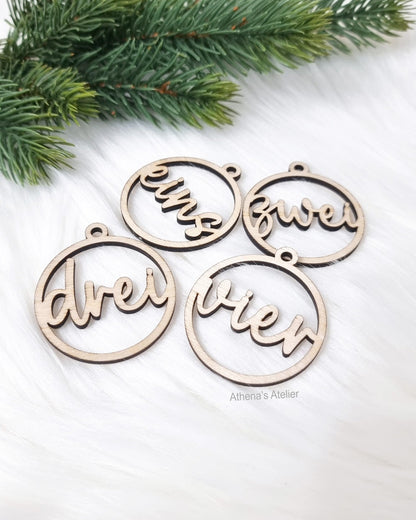 Adventszahlen aus Holz (1-4) laser geschnitten