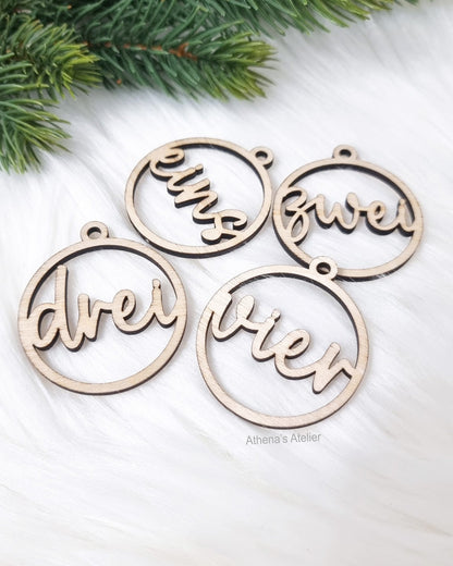 Adventszahlen aus Holz (1-4) laser geschnitten