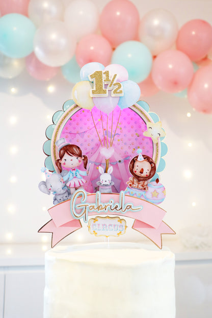 Rosa Zirkus Cake Topper mit Glitzer & Licht