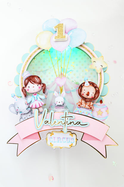 Rosa Zirkus Cake Topper mit Glitzer & Licht