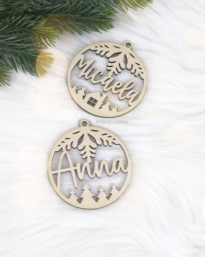 Weihnachtsbaumschmuck, Weihnachtsanhänger mit Namen aus 3mm Birkenholz gelasert