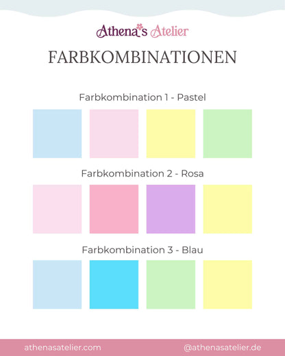 Farbkombinationen aus Karton für Schulkind Wimpelketten und Einschulung Banner von Athena's Atelier. Verfügbar in Pastel, Rosa und Blau.