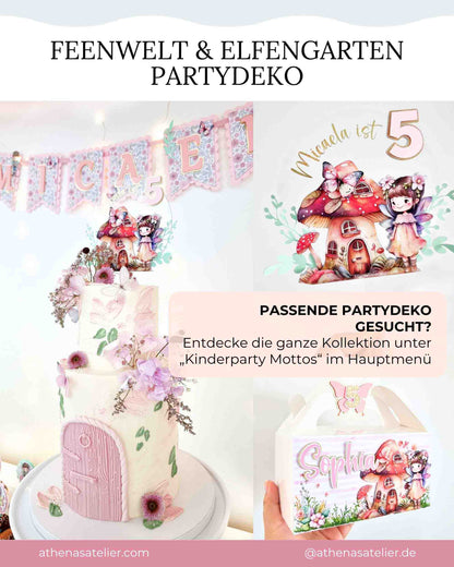 Passende Partydeko der Feenwelt und Elfengarten Kollektion von Athena's Atelier. Entdecke alle Themen unter Kinderparty Mottos im Hauptmenü.