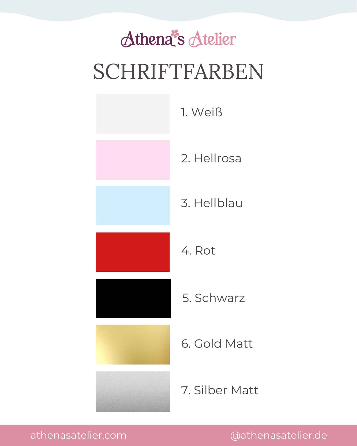 Schriftfarben aus Vinyl für personalisierte Weihnachtskugeln aus Glas von Athena's Atelier. Wähle deine Wunschfarbe für Namen und Jahreszahlen.