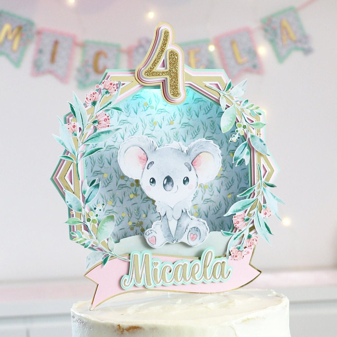 Koala Cake Topper mit Glitzer & Licht